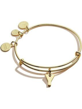 Initial Y Gold Expandable Bangle Initials Letter Charm Bracelet, Shiny Finish